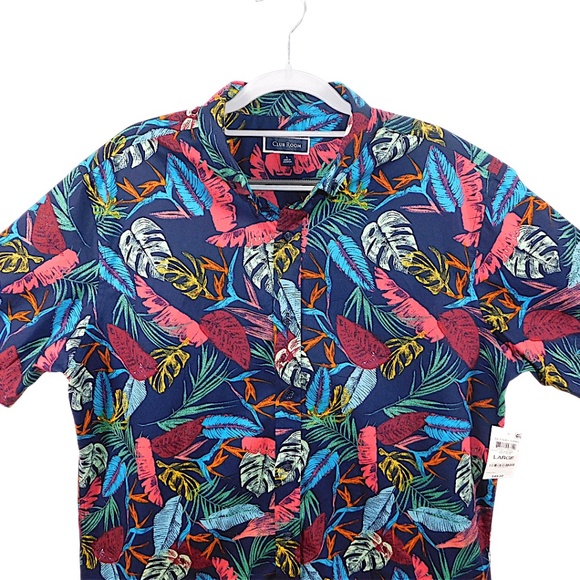 Club Room Men’s Tropical Hawaiian Button-Up Shirt Navy Multi – Size Large NWT - Picture 5 of 8